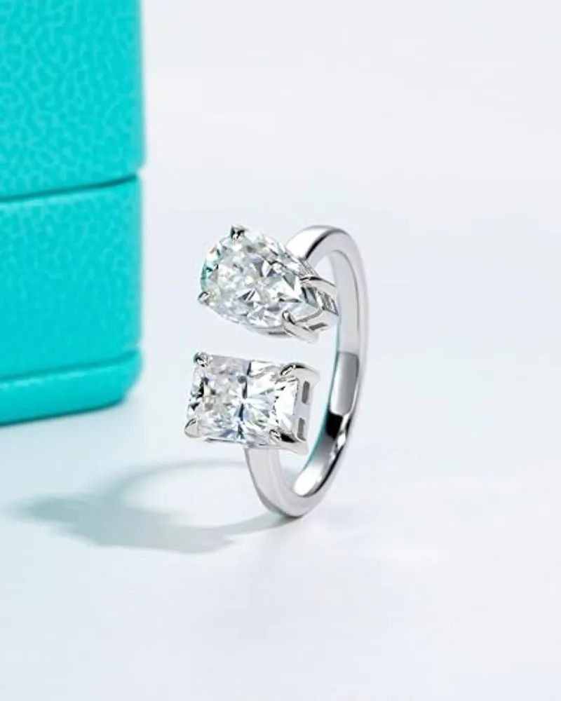 Pear/Radiant Cut Moissanite Rings D Color VVS1 925 Sterling Silver Statement Ring Engagement Wedding Promise Ring for Women with Certificate