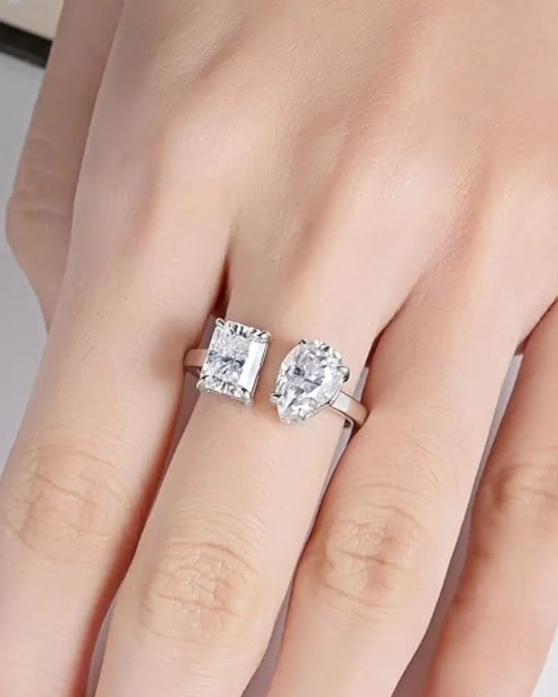 Pear/Radiant Cut Moissanite Rings D Color VVS1 925 Sterling Silver Statement Ring Engagement Wedding Promise Ring for Women with Certificate