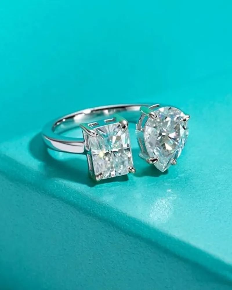Pear/Radiant Cut Moissanite Rings D Color VVS1 925 Sterling Silver Statement Ring Engagement Wedding Promise Ring for Women with Certificate