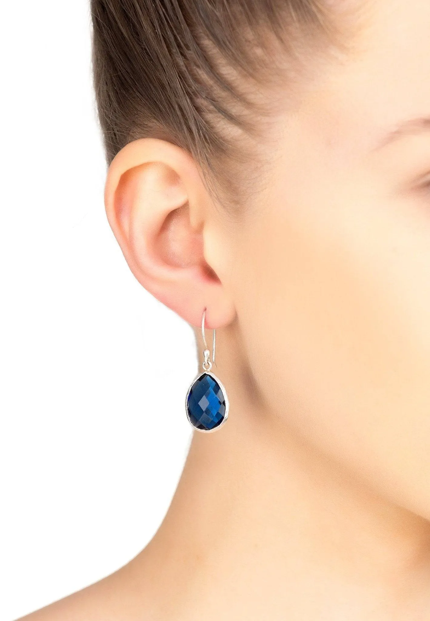 Petite Drop Earrings in Silver with Sapphire Crystal