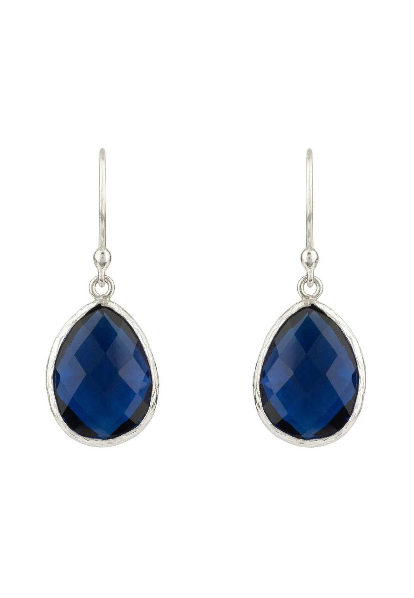 Petite Drop Earrings in Silver with Sapphire Crystal