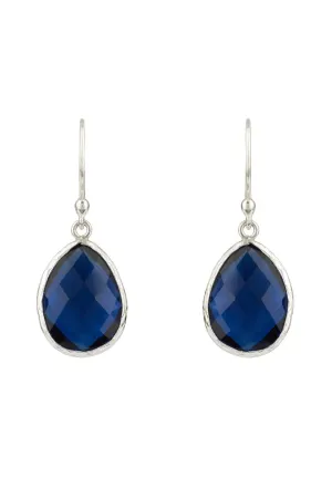 Petite Drop Earrings in Silver with Sapphire Crystal