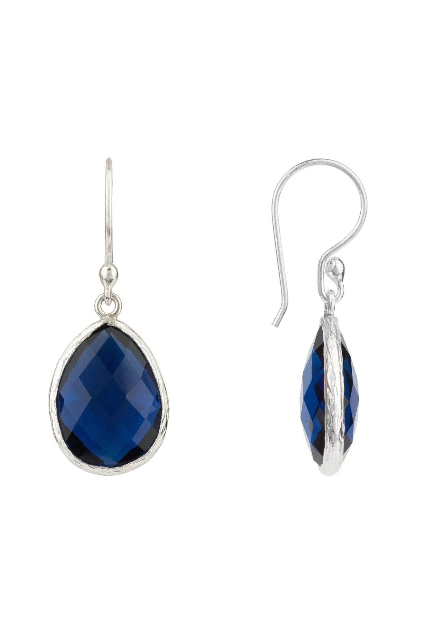 Petite Drop Earrings in Silver with Sapphire Crystal