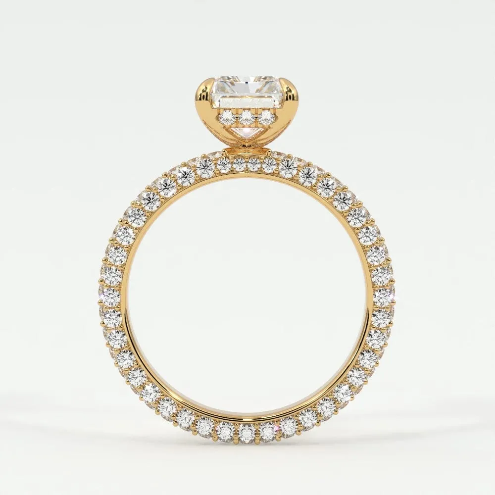 Radiant Cut Pave Diamond Hidden Halo Triple Row Band
