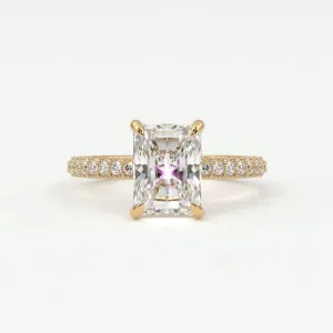 Radiant Cut Pave Diamond Hidden Halo Triple Row Band