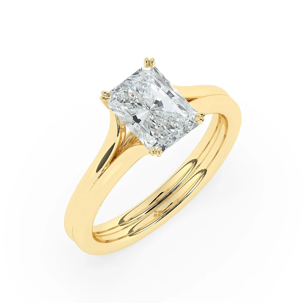 Radiant Solitaire Double Prong Split Shank Engagement Ring