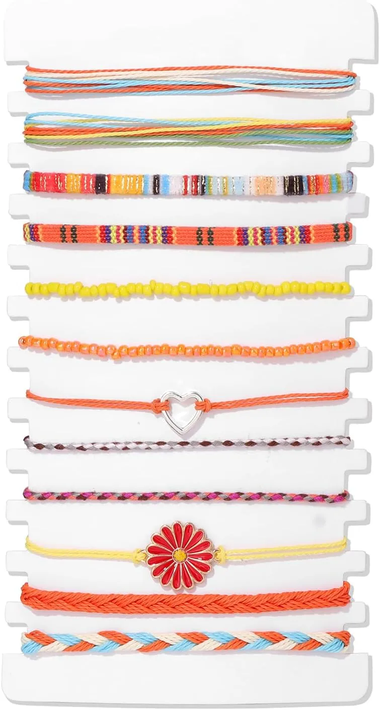 Raicegs 12PCS Summer String Bracelets for Teen Stuff Sunflower Friendship Bracelets Women Man Surfer Beach Bracelets Anklets Set Handmade Rope Clay Beaded Beach Jewelry for Women Man