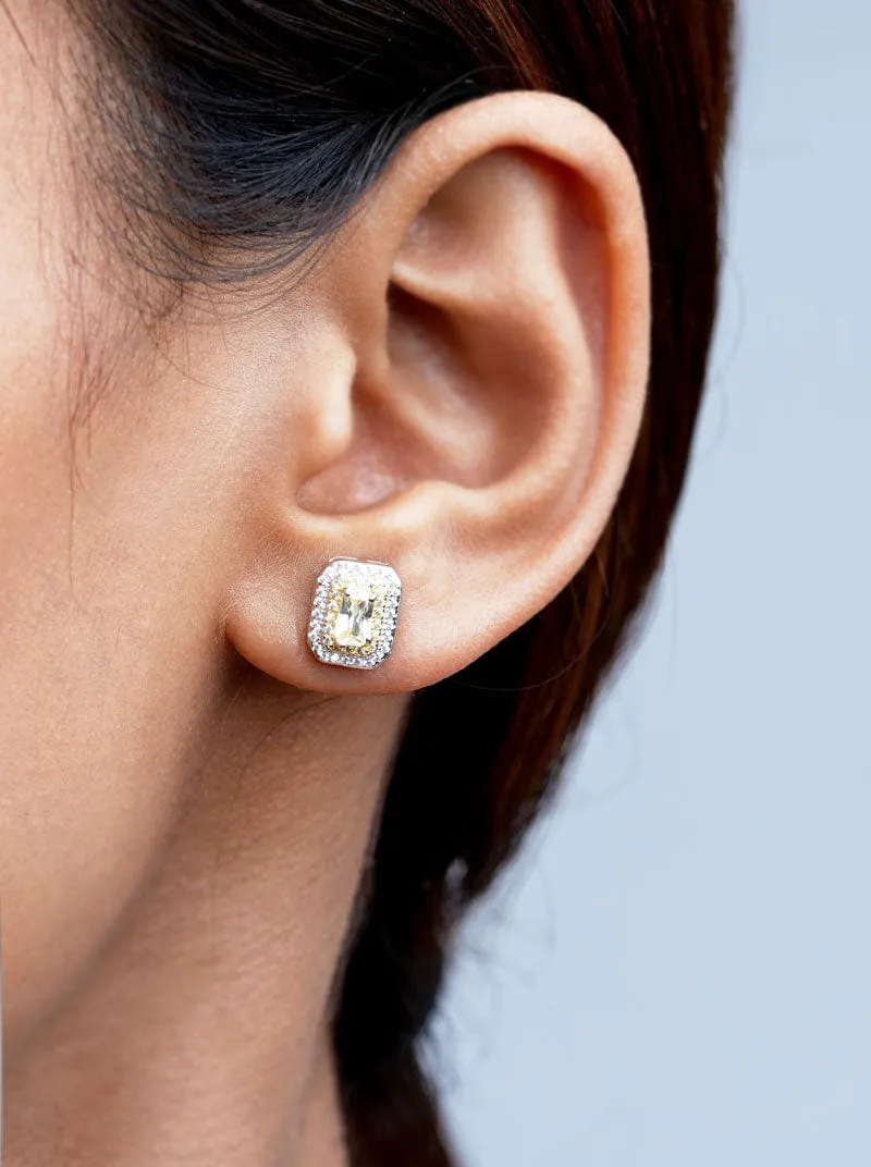 Rectangle Emerald Cut Stud Earrings (Pure Silver)
