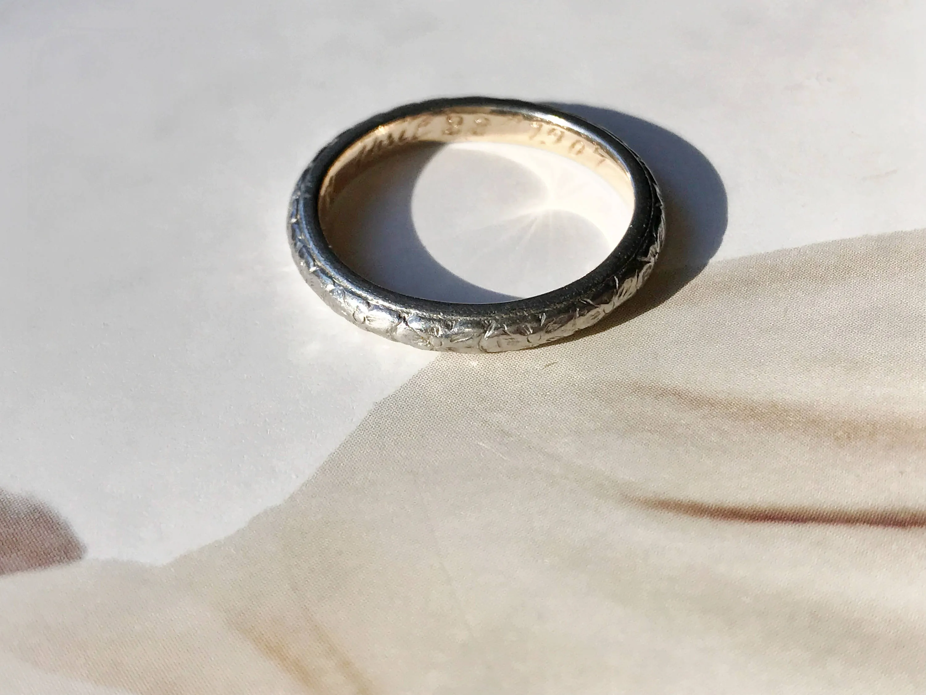 RESERVED for Klaudia - Antique Dogwood Flower Wedding Band Engraved April 22 1907. Size 5.5