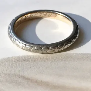 RESERVED for Klaudia - Antique Dogwood Flower Wedding Band Engraved April 22 1907. Size 5.5