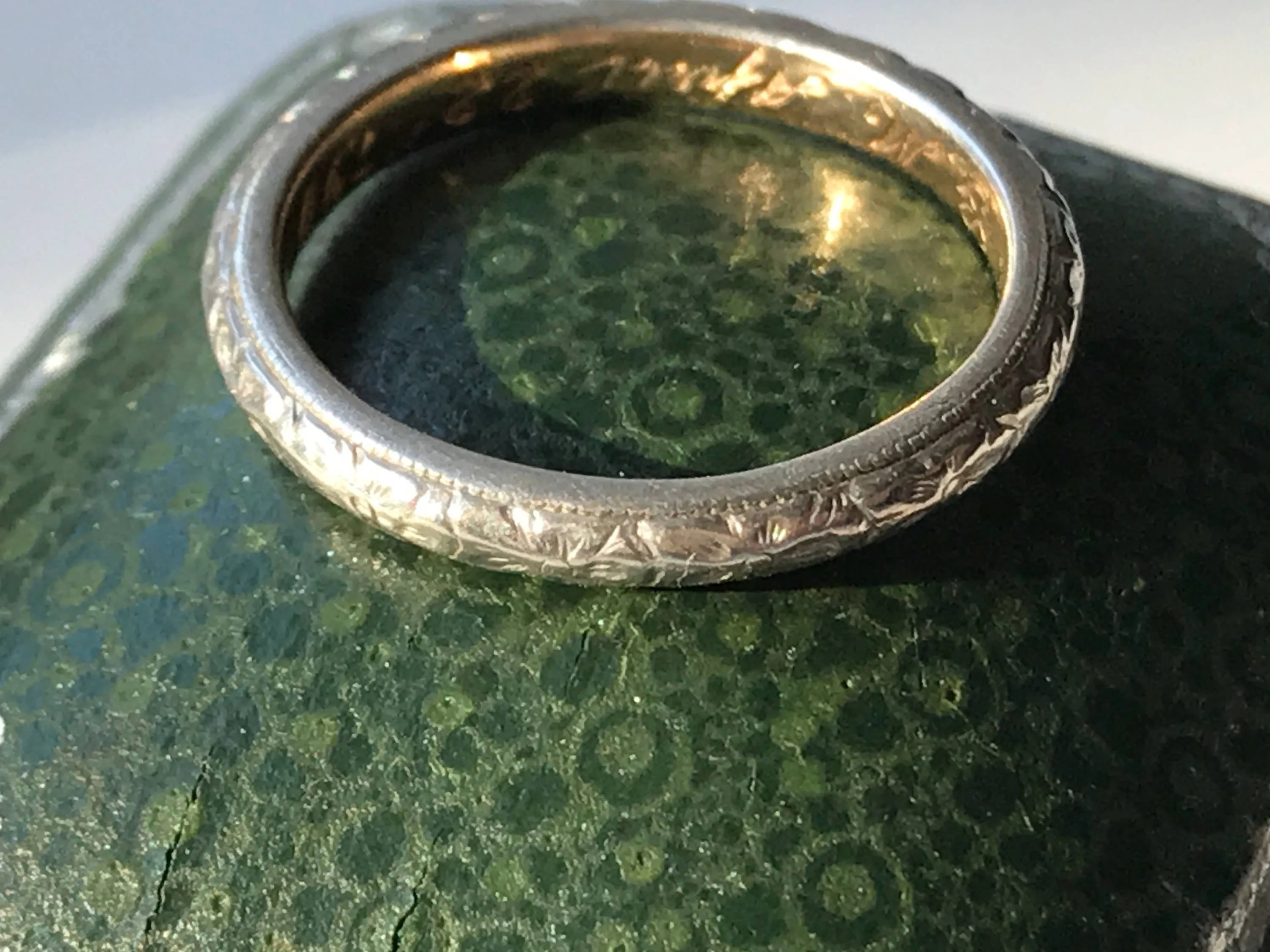 RESERVED for Klaudia - Antique Dogwood Flower Wedding Band Engraved April 22 1907. Size 5.5