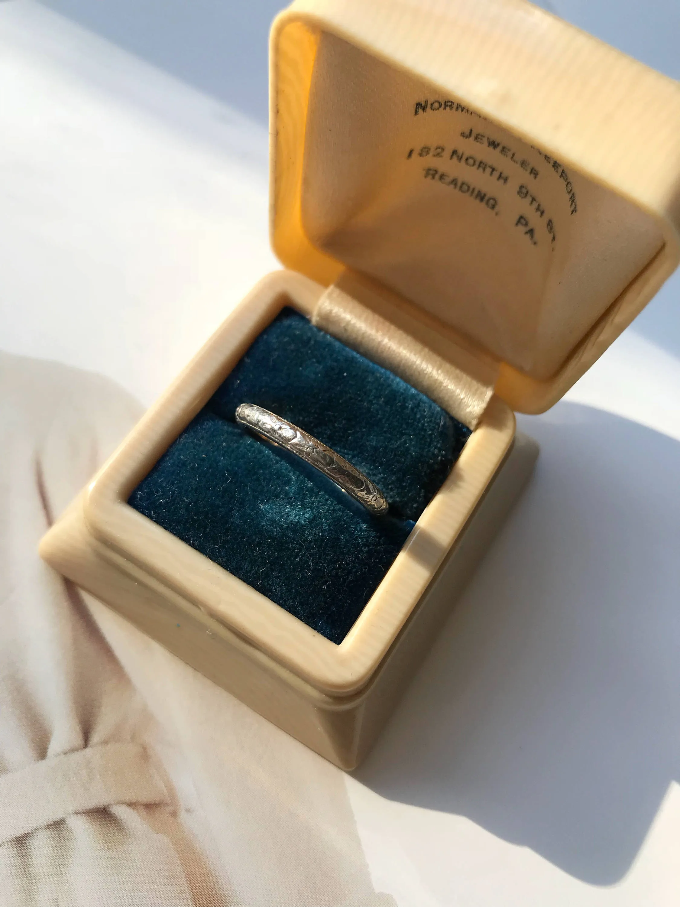 RESERVED for Klaudia - Antique Dogwood Flower Wedding Band Engraved April 22 1907. Size 5.5