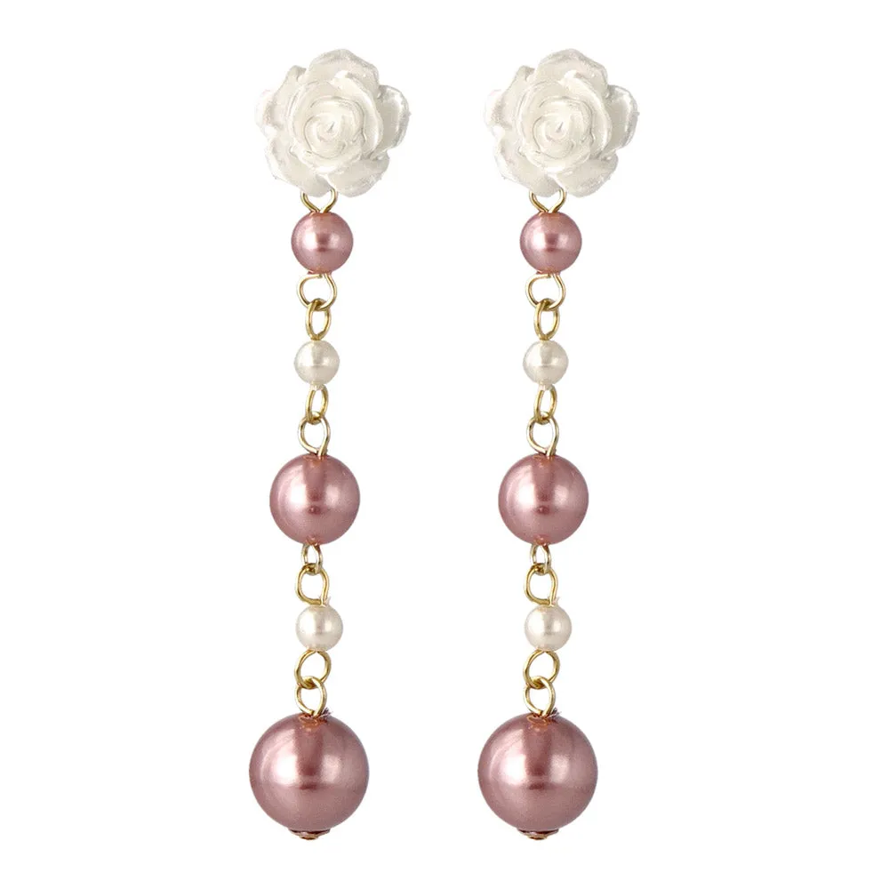 Rose and Gradient Pearl Drop Plastic Earrings