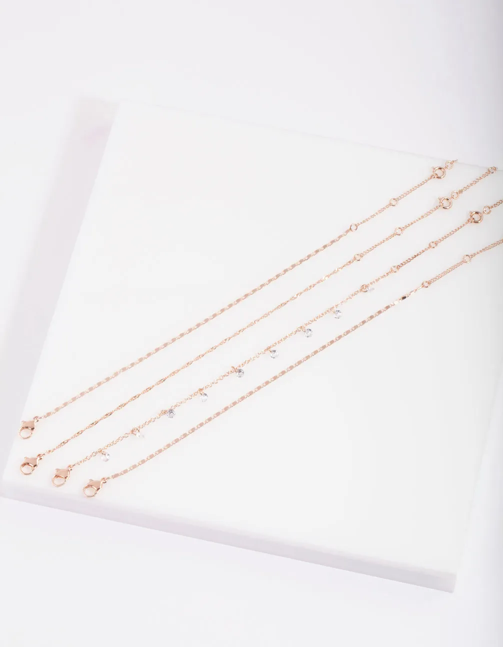 Rose Gold Cubic Zirconia Anklet Bracelet Pack