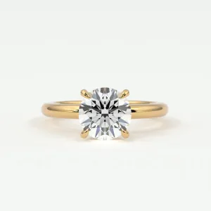 Round Brilliant Cut Pave Diamond Hidden Halo, Gold Band
