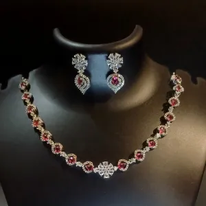 Royal pink diamond neckline with designer earrings