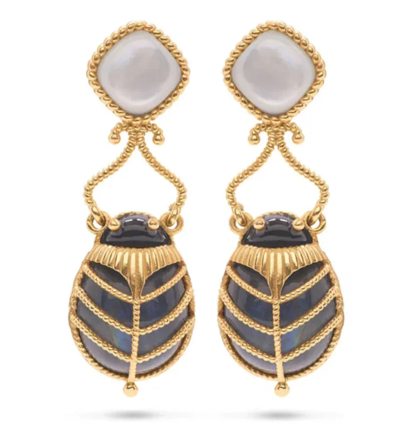 Scarab Drop Earrings - Blue Labradorite/MOP
