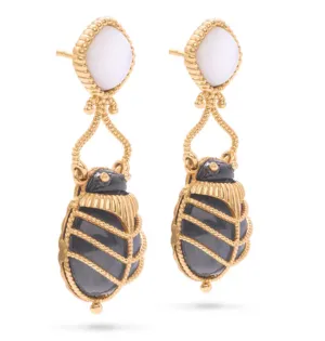 Scarab Drop Earrings - Blue Labradorite/MOP