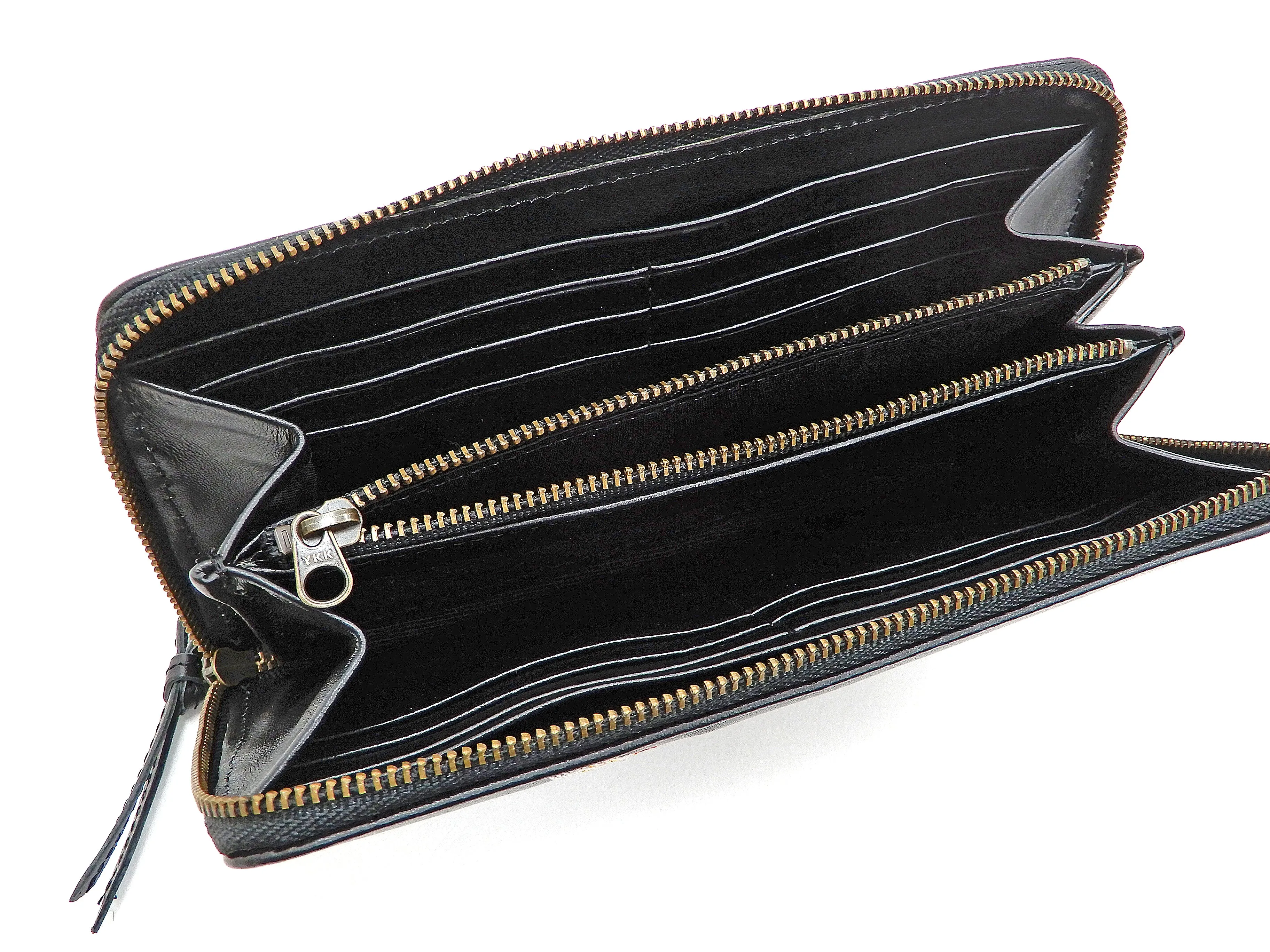 Script Hanatabi Gakudan Men's Casual Embroidered Leather Long Wallet SLWL-502 Black