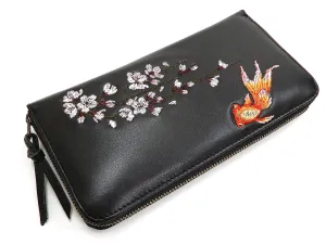Script Hanatabi Gakudan Men's Casual Embroidered Leather Long Wallet SLWL-502 Black