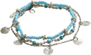 Shell Multiple Layers Ankle Bracelet for Women,Vintage Pearl Gold Anklet Statement Boho Adjustable Stackable Ankle Bracelet Classic Fashion Jewelry