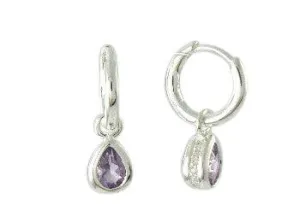 Silver Amethyst Teardrop Huggie Earrings