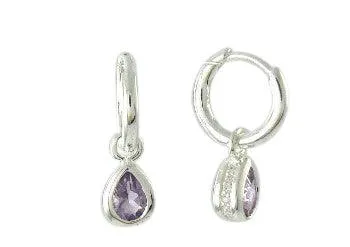 Silver Amethyst Teardrop Huggie Earrings