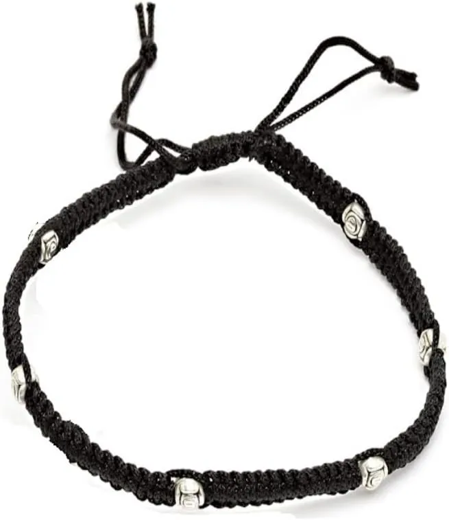 Silver Beaded Charms Black Thread Handmade Adjustable Anklet (Payal) forWomen/Men/Unisex
