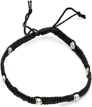 Silver Beaded Charms Black Thread Handmade Adjustable Anklet (Payal) forWomen/Men/Unisex