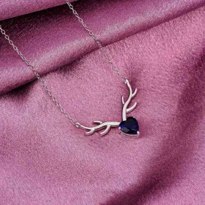 Silver Deer Theme Heart Sapphire Necklace