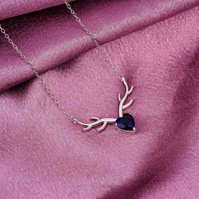 Silver Deer Theme Heart Sapphire Necklace