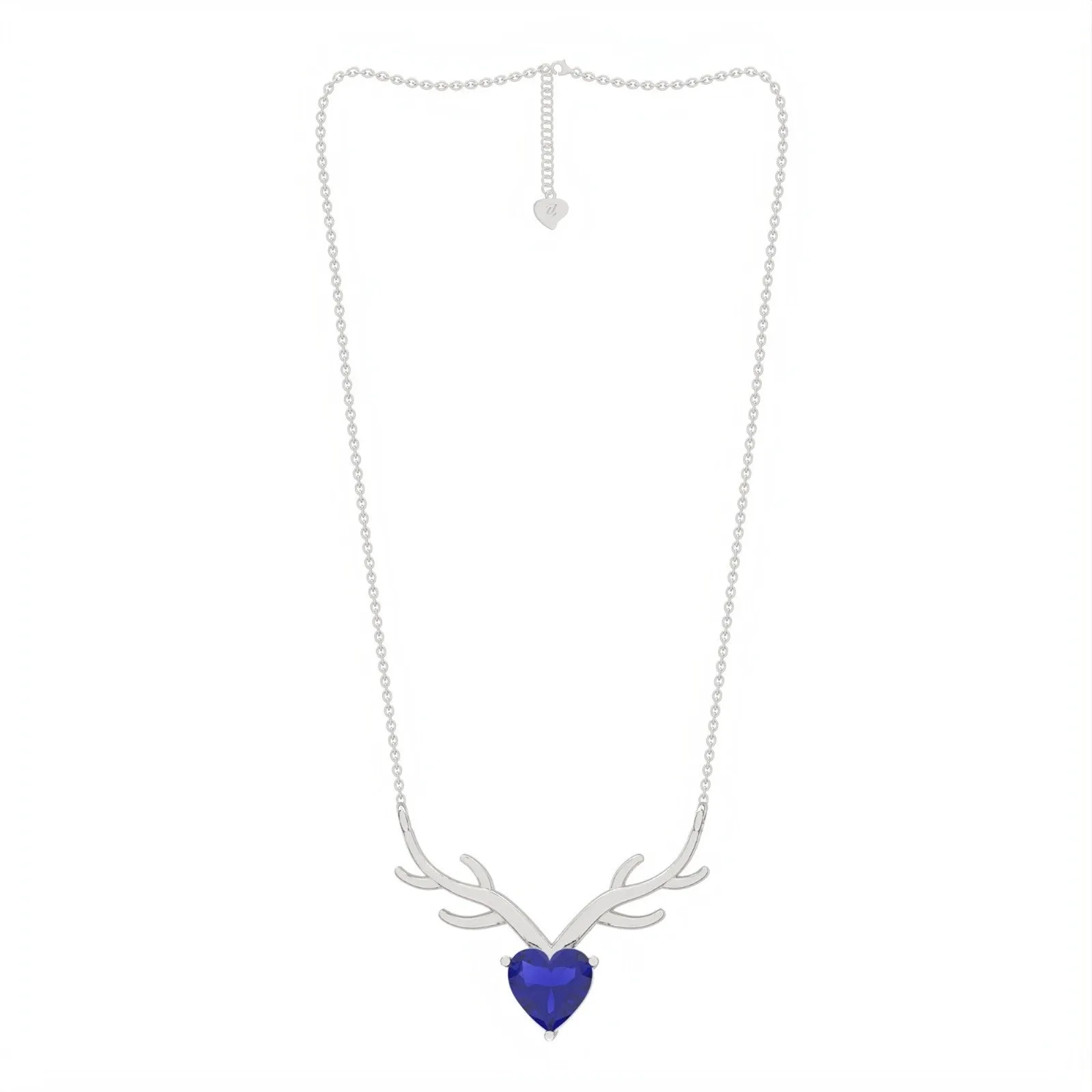 Silver Deer Theme Heart Sapphire Necklace