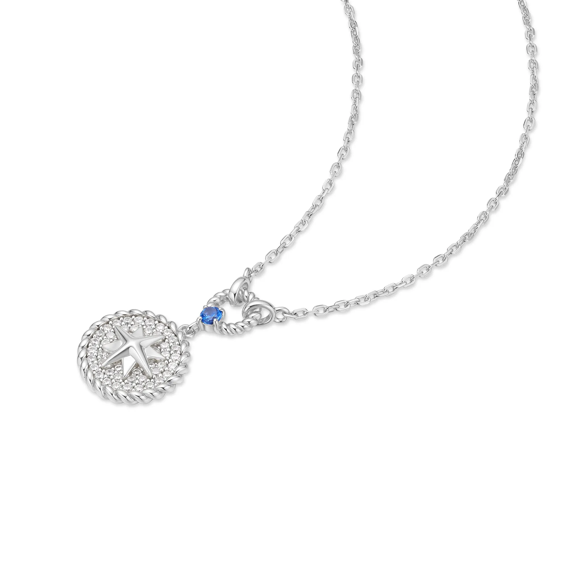 Silver Eight-Pointed Star Signet Necklace
