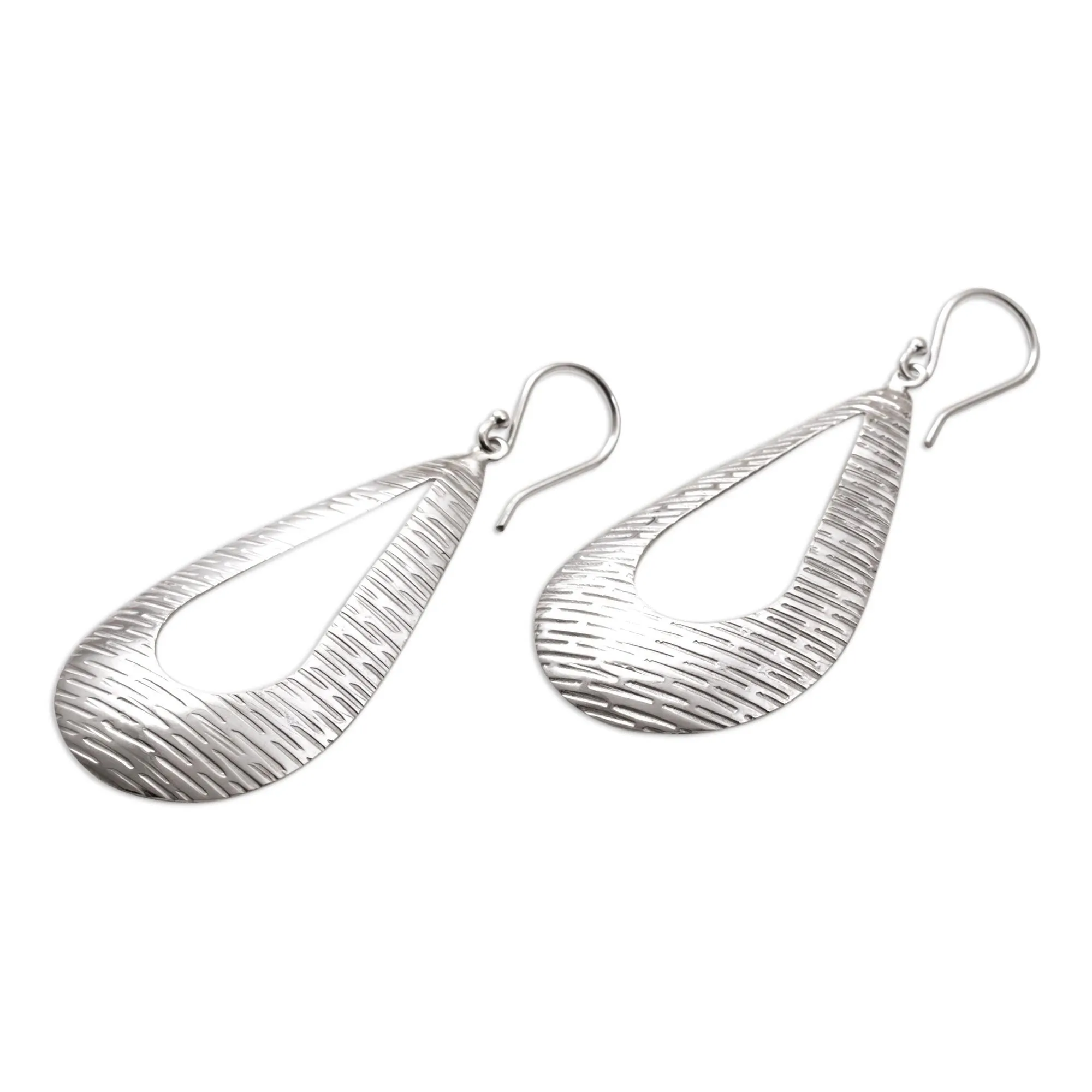 Silver Gleam Handcrafted Sterling Silver Drop Shaped Dangle Earrings