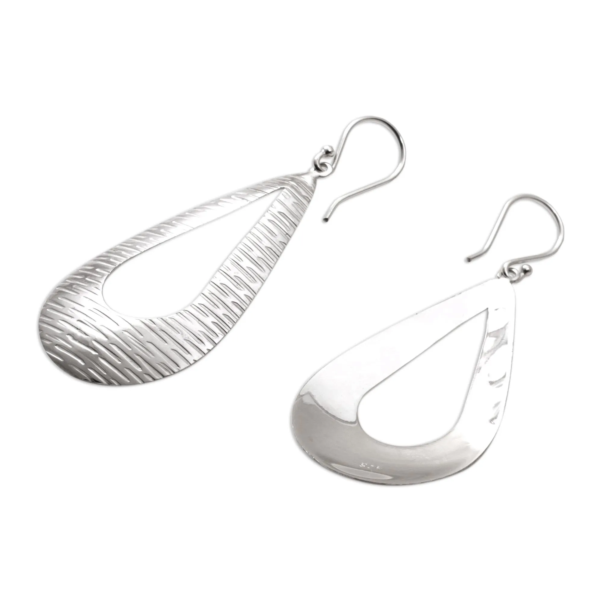 Silver Gleam Handcrafted Sterling Silver Drop Shaped Dangle Earrings