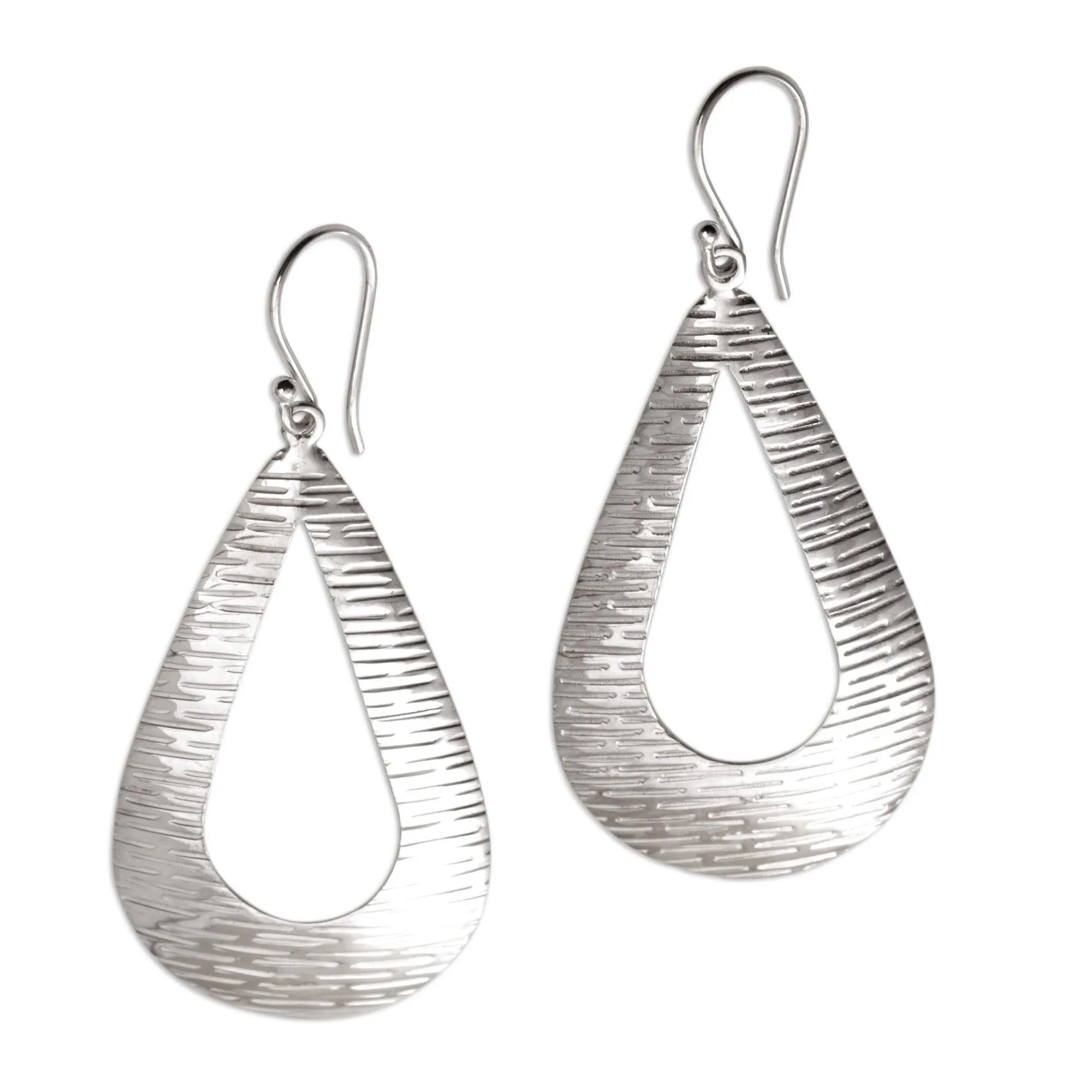 Silver Gleam Handcrafted Sterling Silver Drop Shaped Dangle Earrings