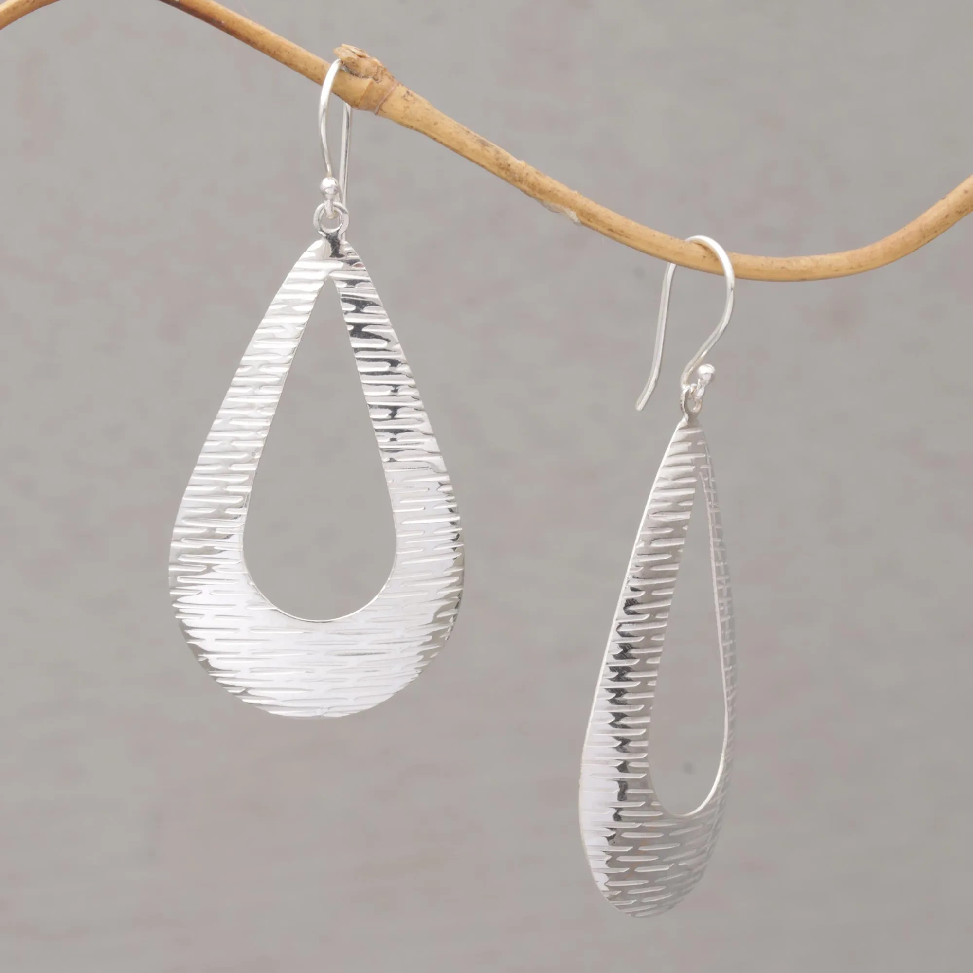 Silver Gleam Handcrafted Sterling Silver Drop Shaped Dangle Earrings