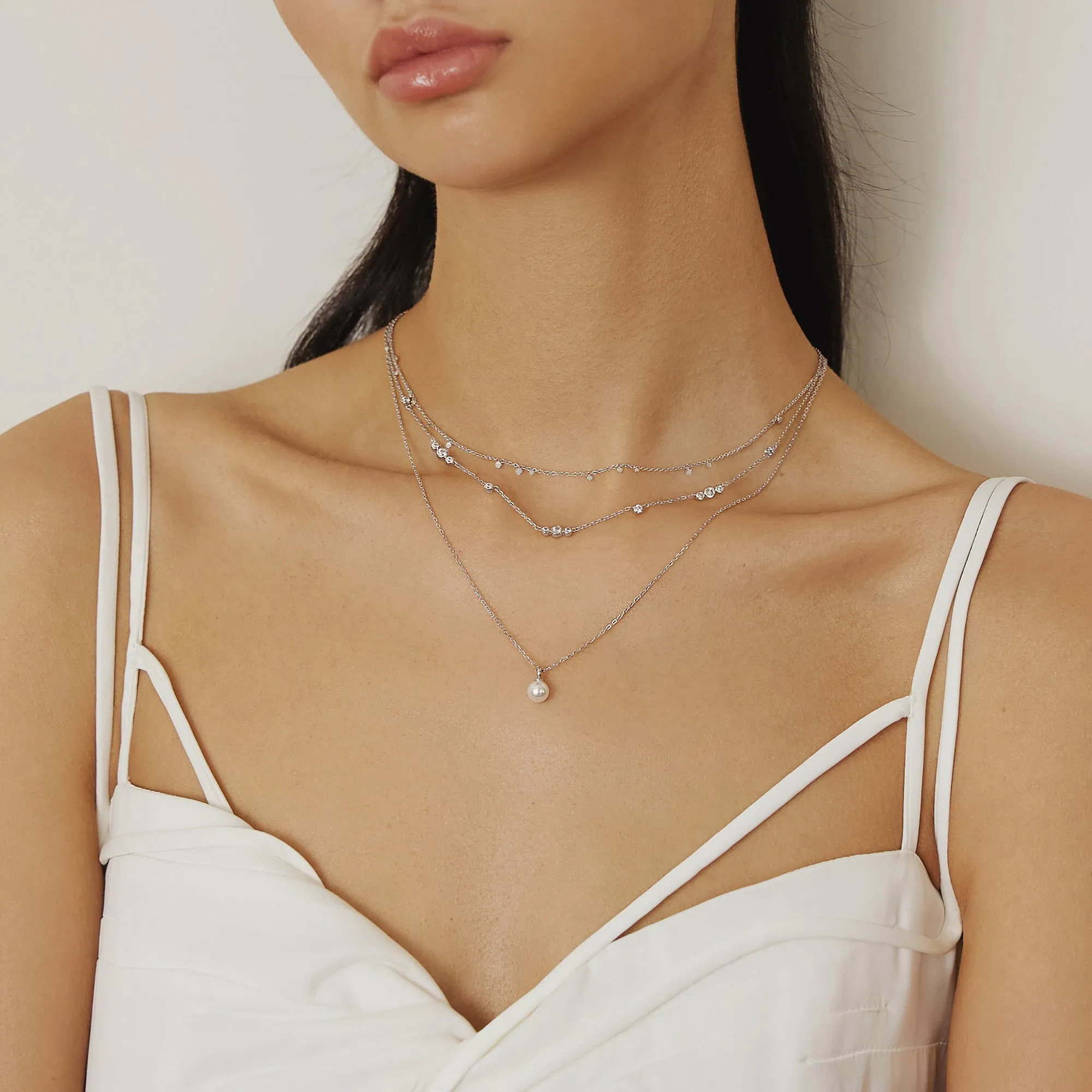 Silver Mini Disc Drop Stacking Necklace