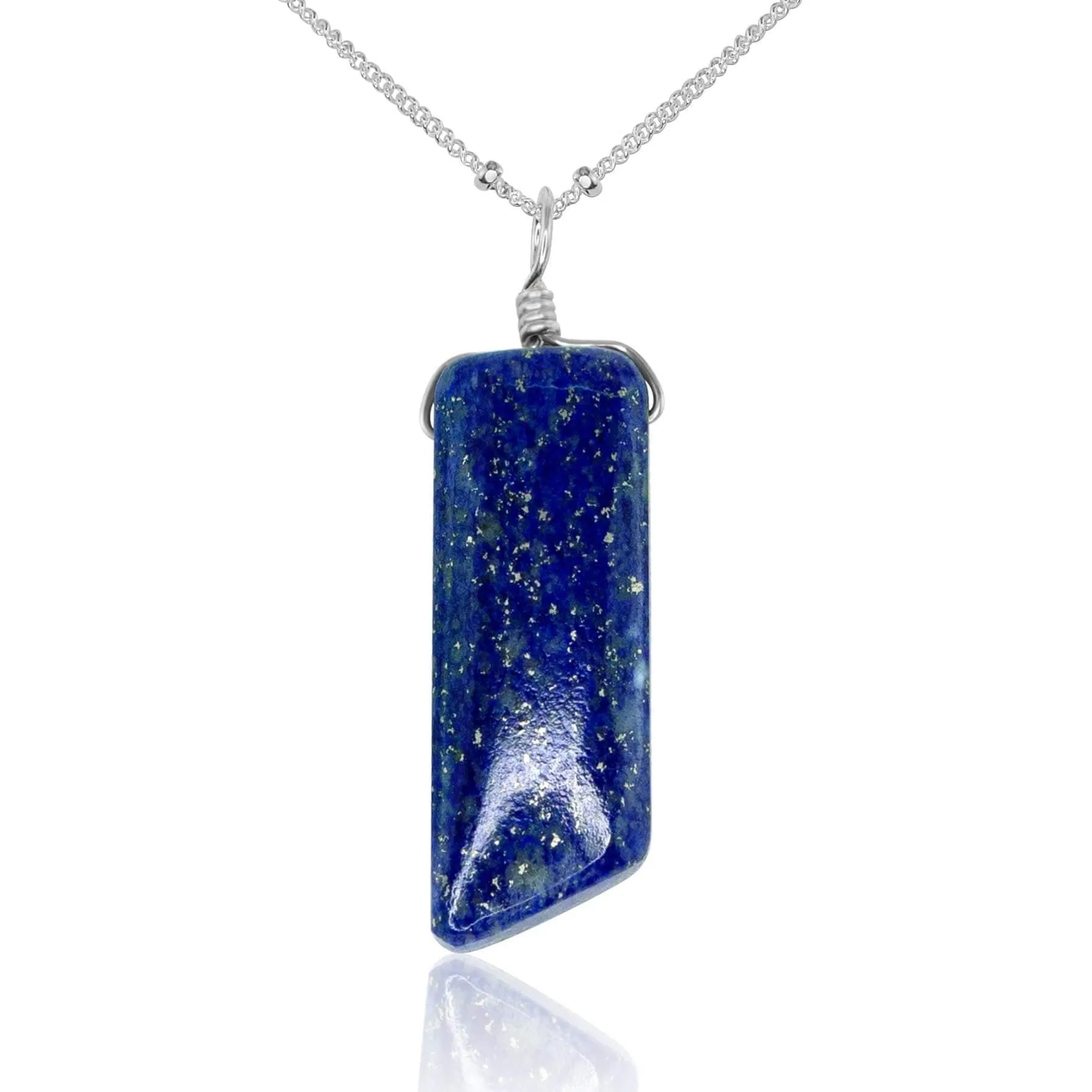 Smooth Blue Lapis Lazuli Natural Point Crystal Necklace