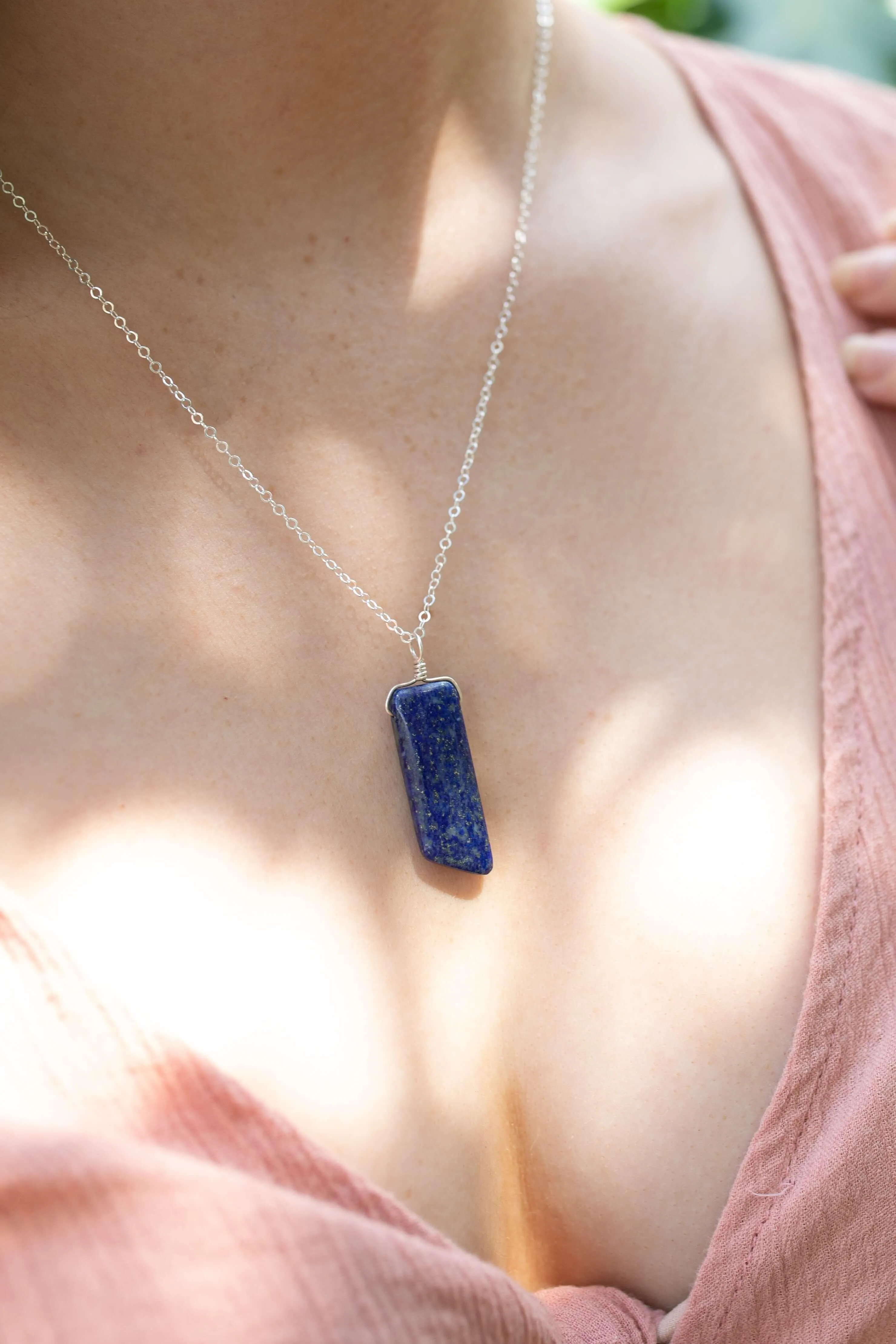Smooth Blue Lapis Lazuli Natural Point Crystal Necklace
