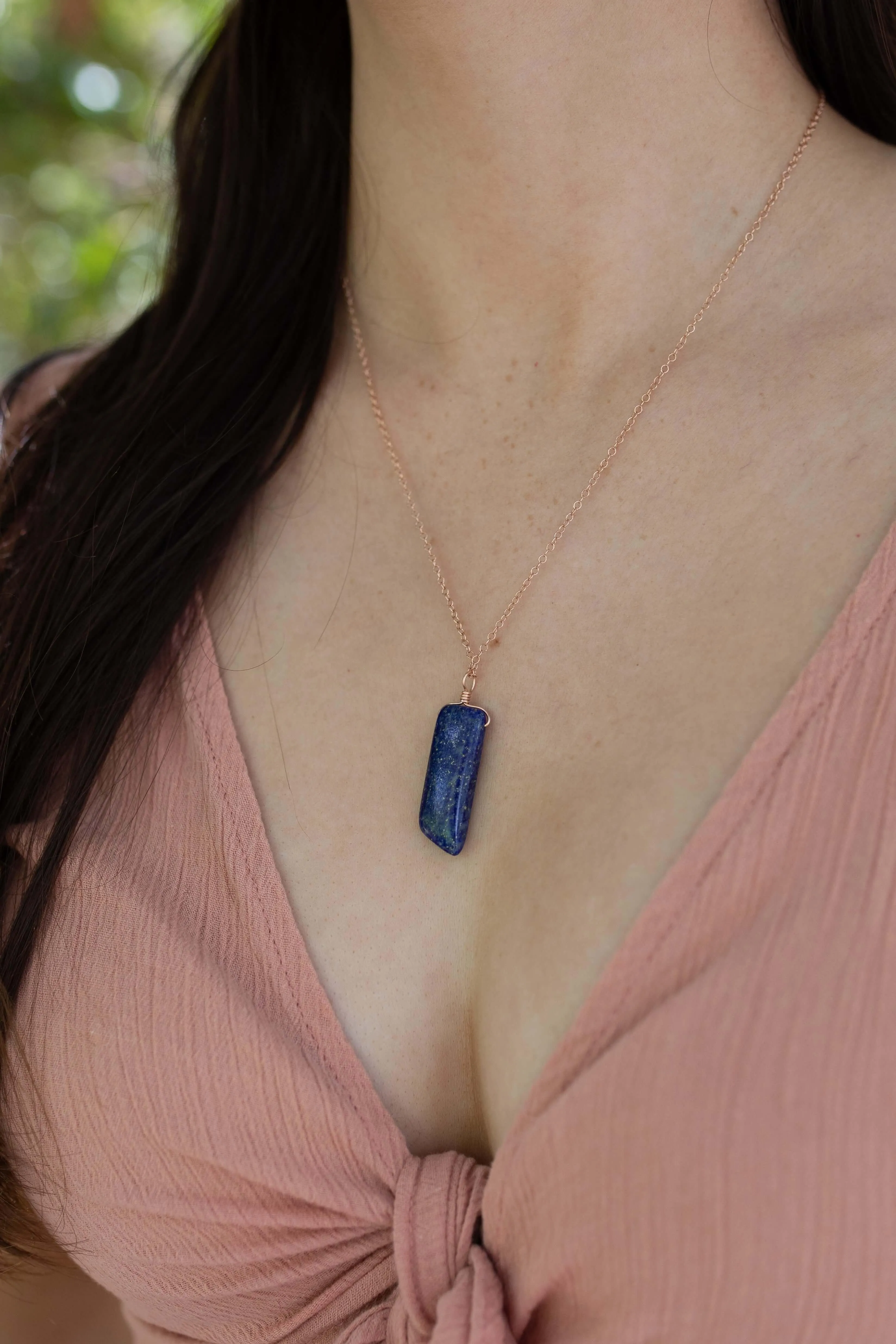 Smooth Blue Lapis Lazuli Natural Point Crystal Necklace