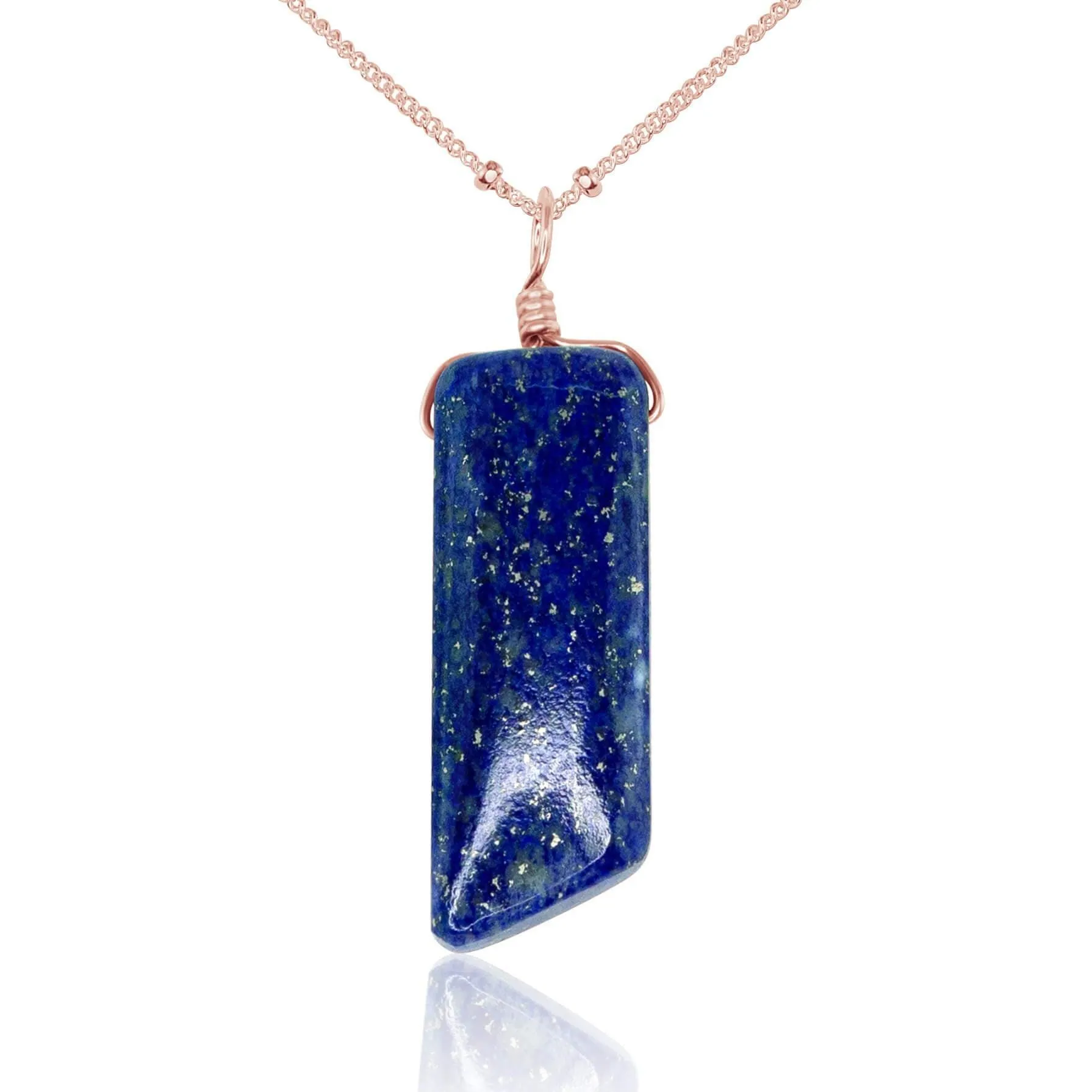 Smooth Blue Lapis Lazuli Natural Point Crystal Necklace