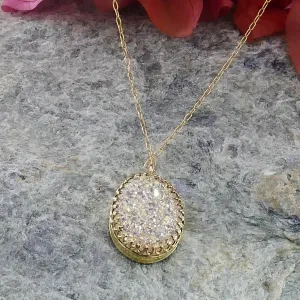 SPIRA Handcrafted 14k Yellow Gold Filled White Agate Druzy Loop Pendant Chain Druzy Gemstone Casual Necklace  Druzy Pendant Druzy Necklace