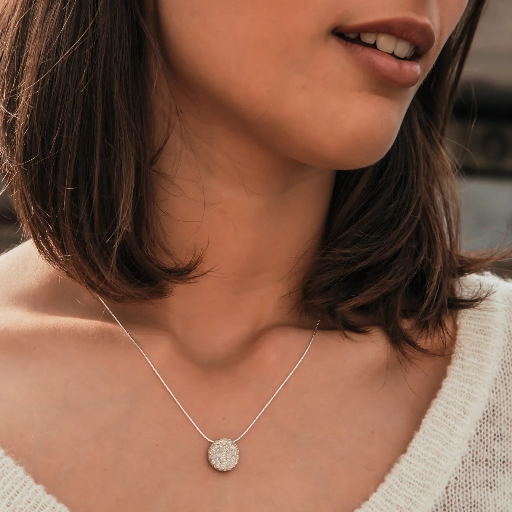 SPIRA Natural crystal quartz solid 925 Sterling Silver White Agate Druzy Rope Pendant Chain Free Shipping,Casual Silve  Boho Chic Necklace