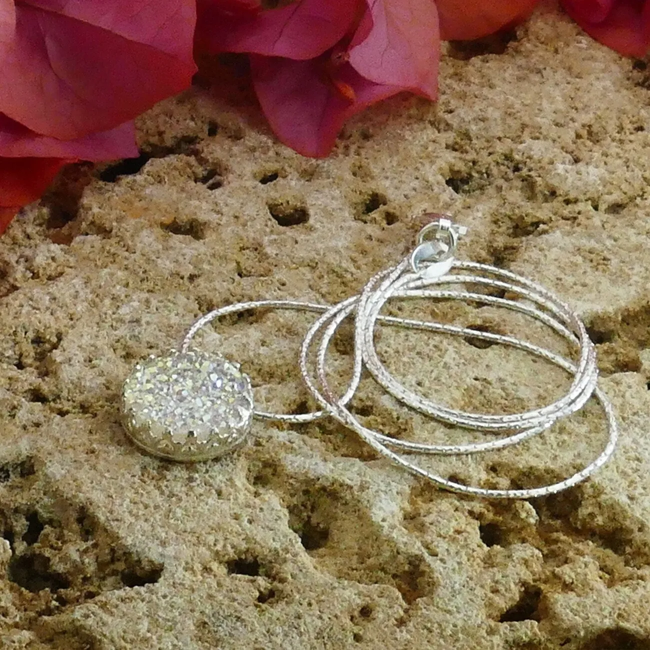 SPIRA Natural crystal quartz solid 925 Sterling Silver White Agate Druzy Rope Pendant Chain Free Shipping,Casual Silve  Boho Chic Necklace