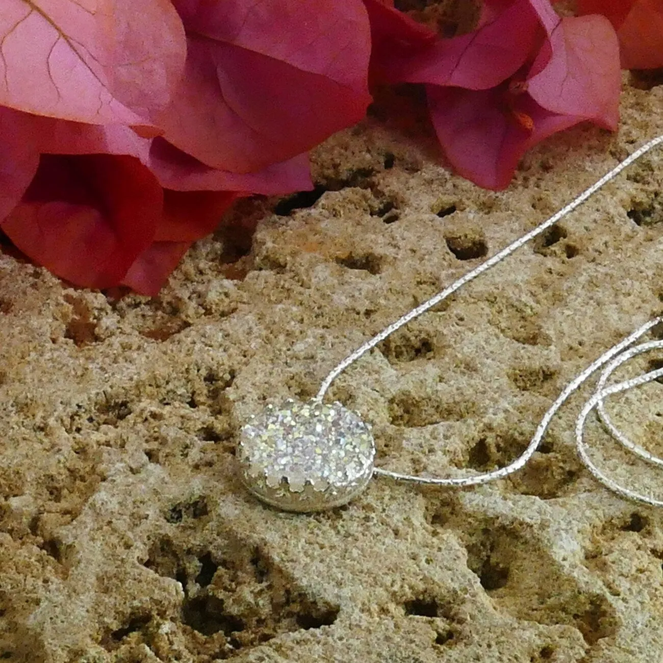 SPIRA Natural crystal quartz solid 925 Sterling Silver White Agate Druzy Rope Pendant Chain Free Shipping,Casual Silve  Boho Chic Necklace