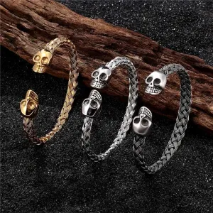 Stainless Steel Skull Titanium Bangle Bracelet