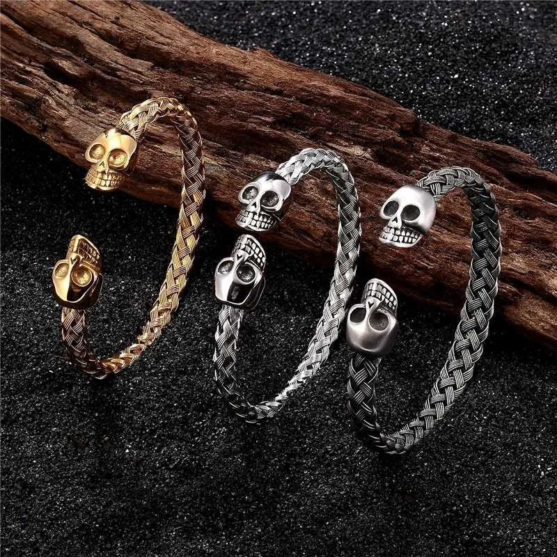 Stainless Steel Skull Titanium Bangle Bracelet