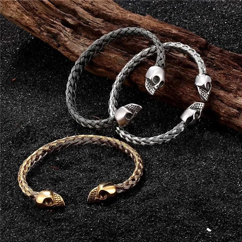 Stainless Steel Skull Titanium Bangle Bracelet