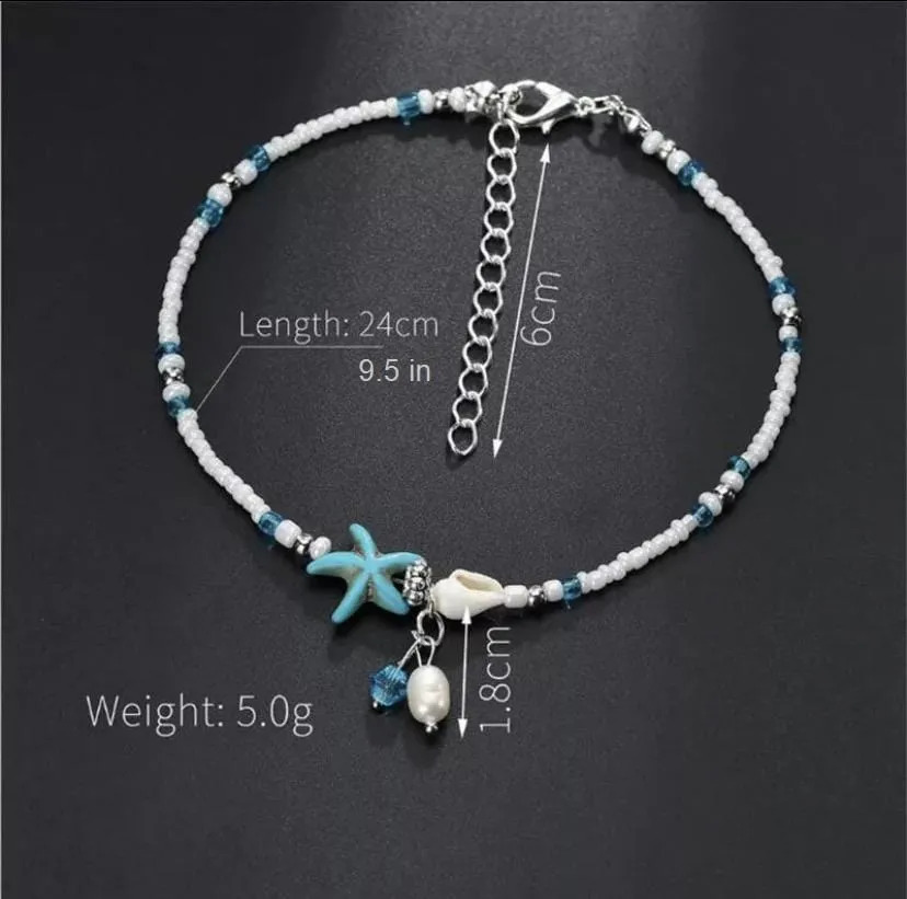 Starfish & Seashell Beaded Anklets - Multiple Styles